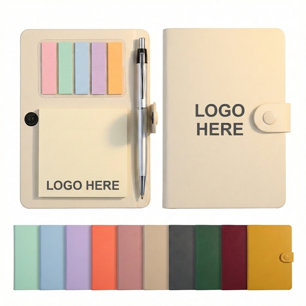 Eco-Bound Organizer: Color-Tabbed Notepad Set with Sleek Pen